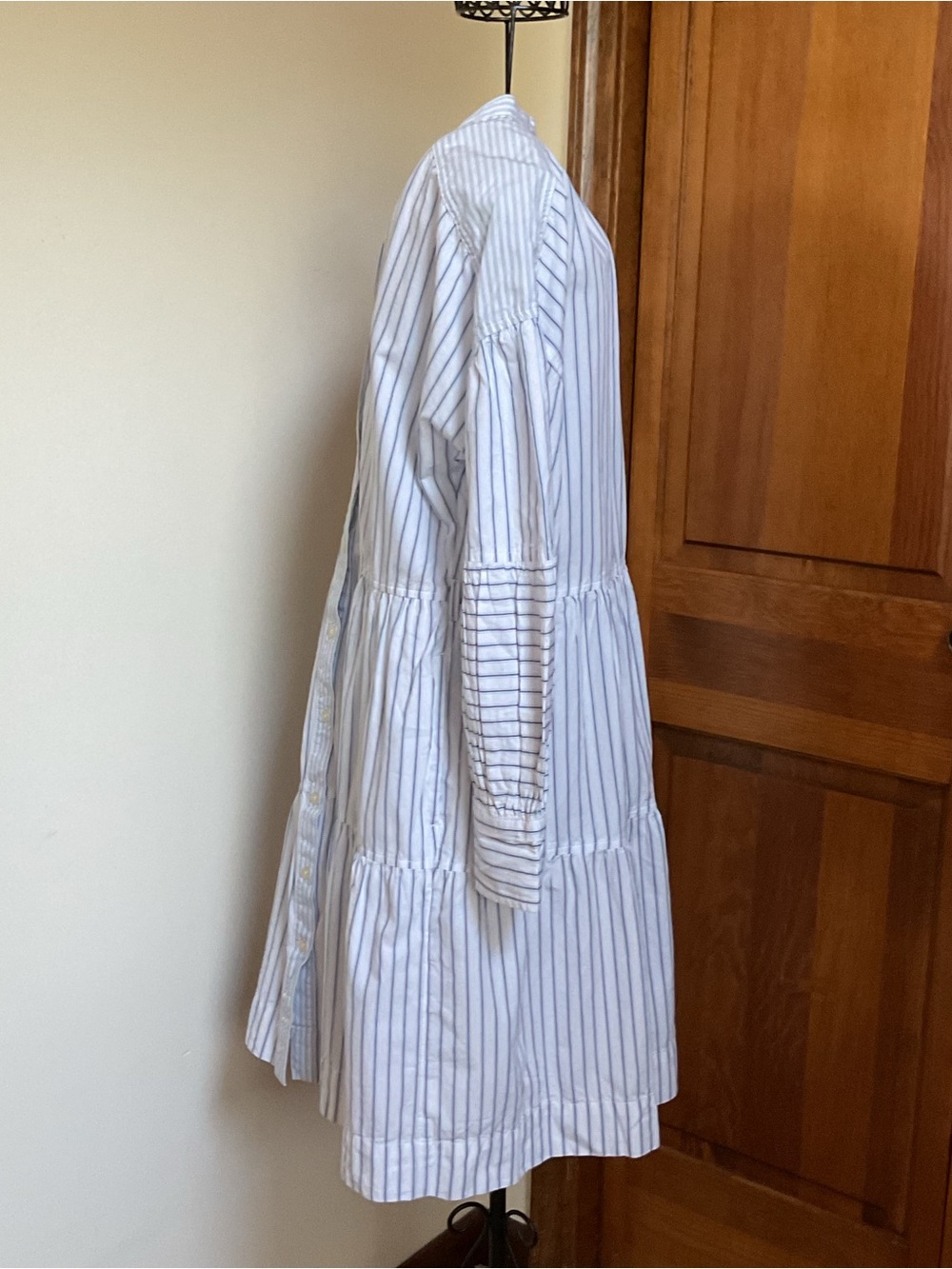 Free Assembly Striped Button-Front Tiered Shirt Dress in Light Blue and White - Picture 3 of 6
